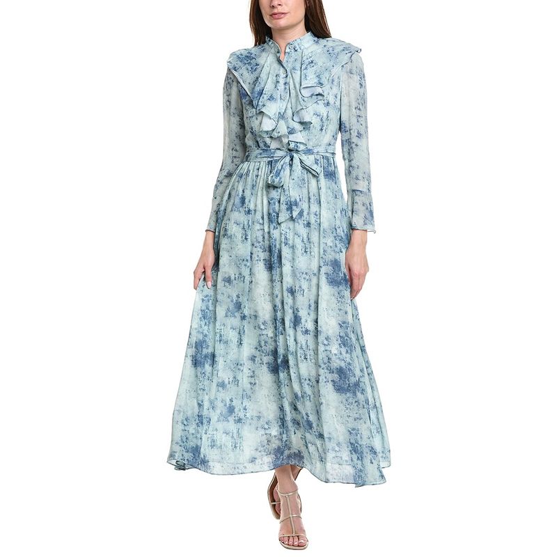 Nancy Yang Womens Long Sleeves Maxi Dress, Blue